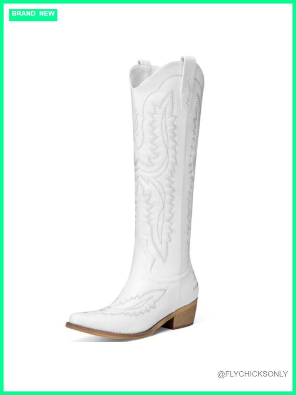 Knee High Cowboy Boots Pointed Toe Faux Leather Wide Calf Western